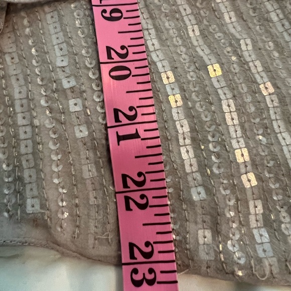 - Parker Silver Sequin Beaded  Blush Silk Blouse L - Picture 9 of 12